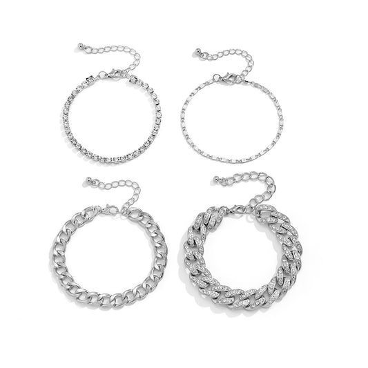 Planderful Vienna Verve Cuban Link Bracelet Set For Women Dark Zircon Punk Stacked Chains Statement