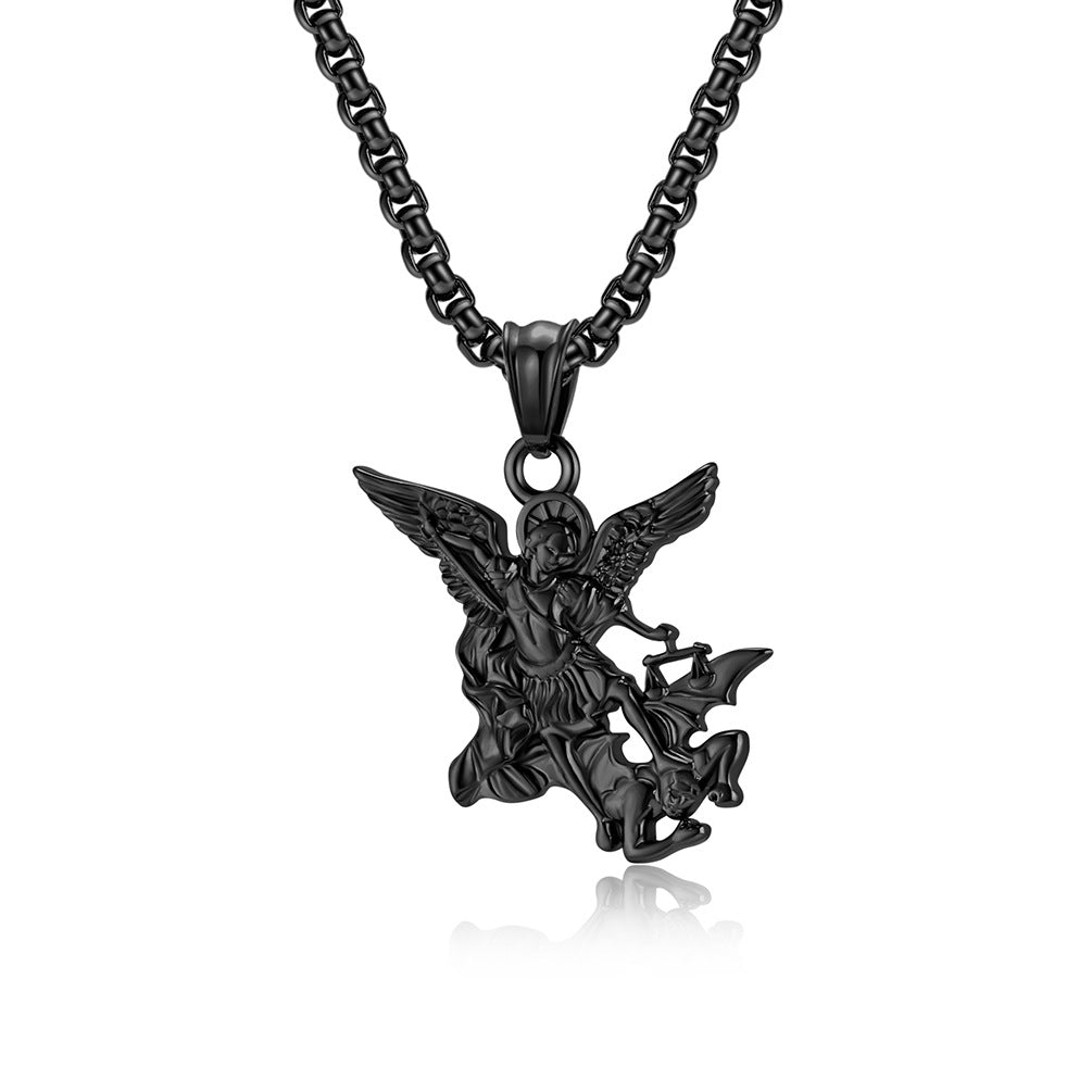 Planderful St Michael Archangel Necklace Fade Resistant Steel Chain Vintage Design Patron Saint Jewelry For Faith Lovers