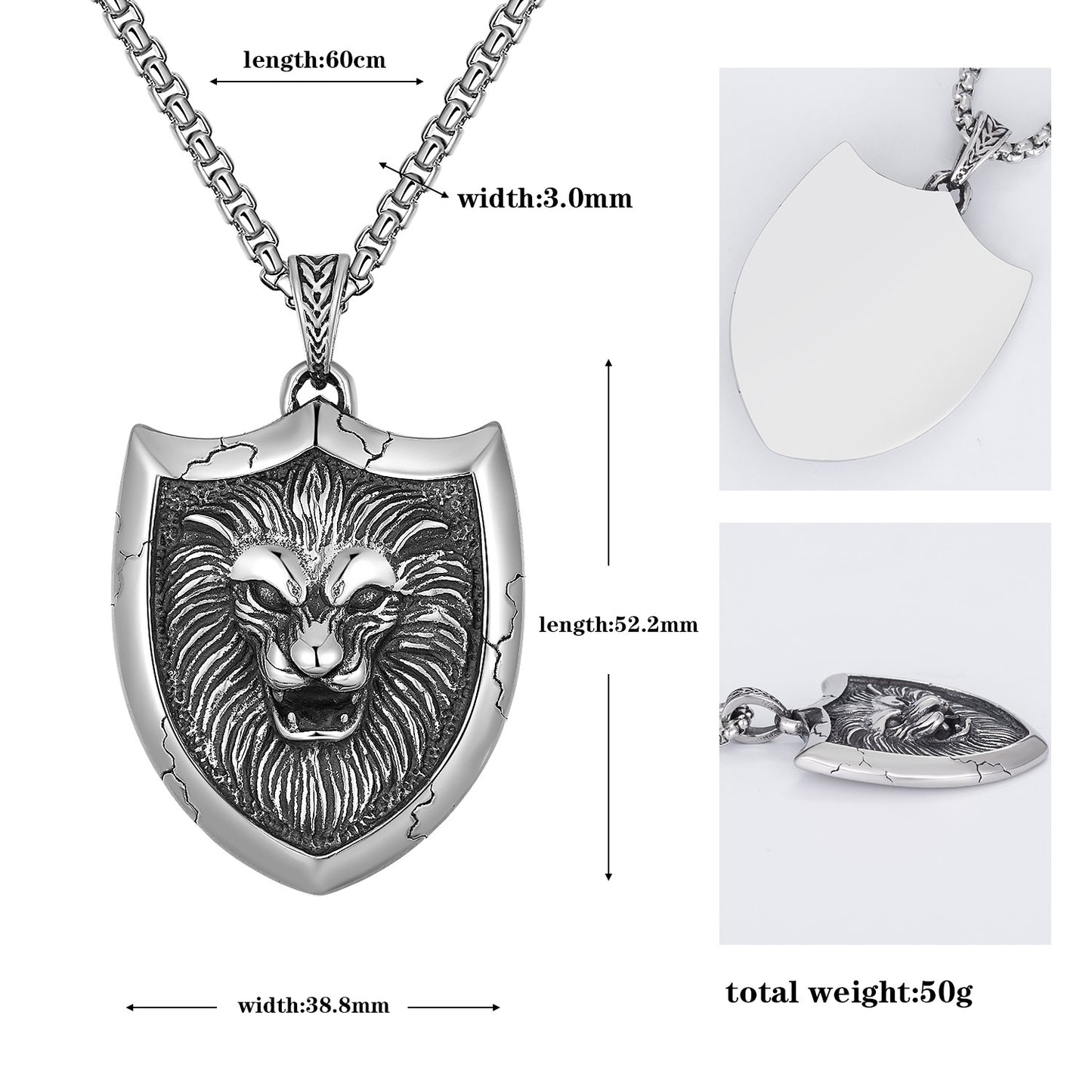 Steel Necklace - Vintage Unisex Lion Shield Pendant