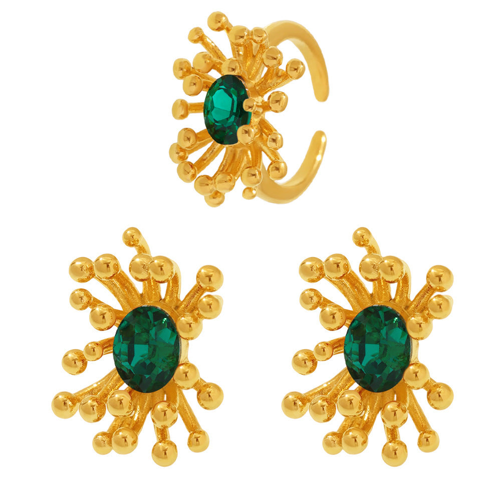 Planderful Stamen Zircon Opening Ring Stud Earrings For Her