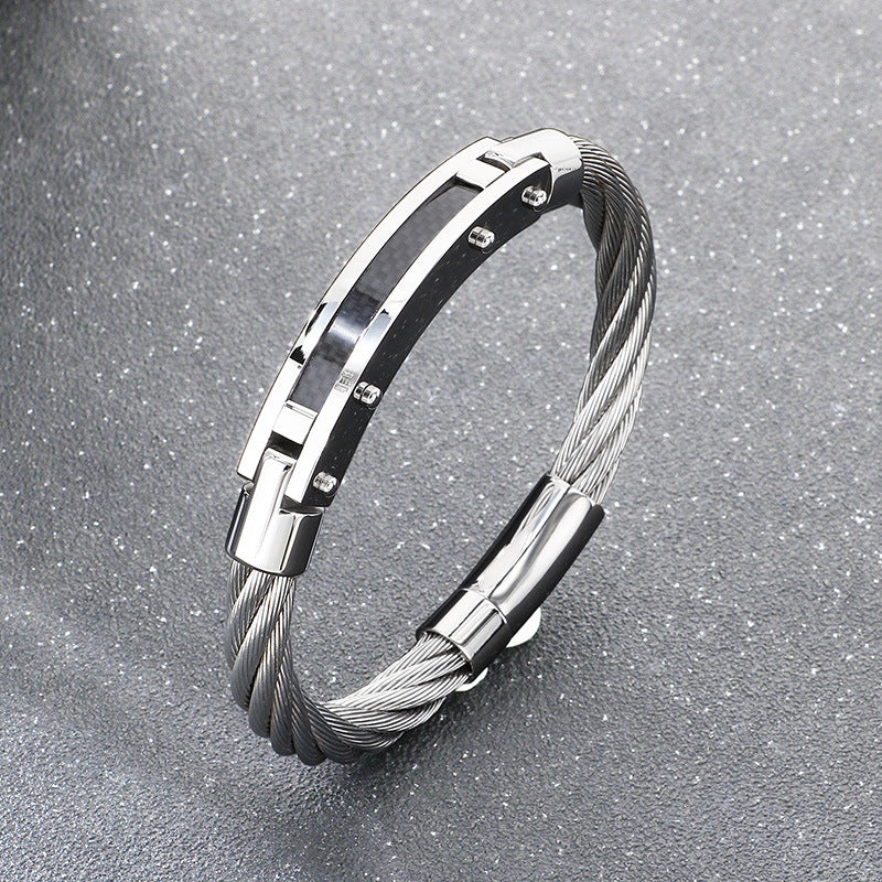 Hip-Hop Style Carbon Fiber Curved Bar – Braided Wire Steel Wire Stainless Steel Men's Bracelet