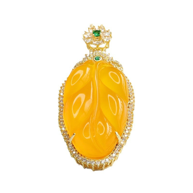 Yellow Chalcedony Leaf Pendant — No Chain