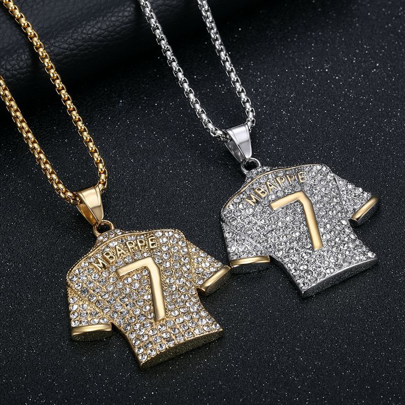 Planderful Football Jersey Pendant Necklace Titanium Steel Gold Plated Zircon No 7 Star For Hip Hop Fans