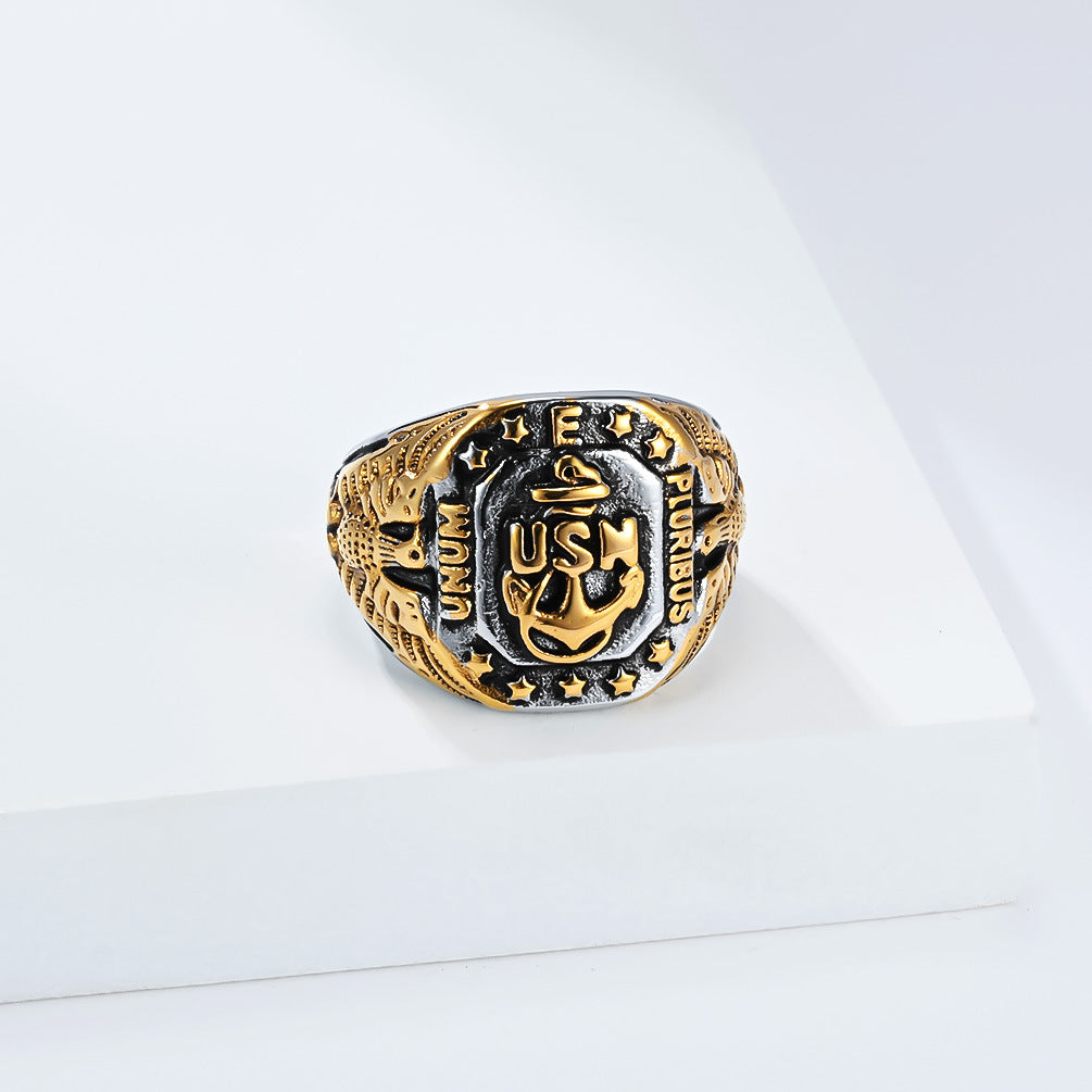 Planderful Navy Anchor Bald Eagle Stainless Steel Ring For Men Unisex Durable Iconic Jewelry