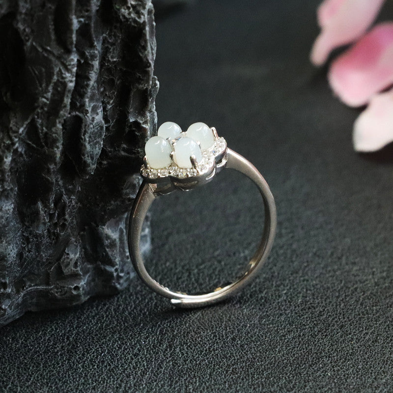 Fortune's Favor Silver Jade Clover Ring