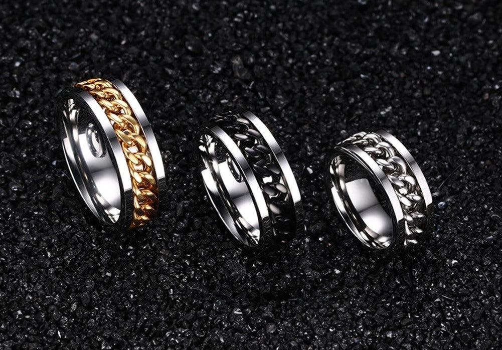 Chain Rotating Stainless Steel Internet Celebrity Ring for Men