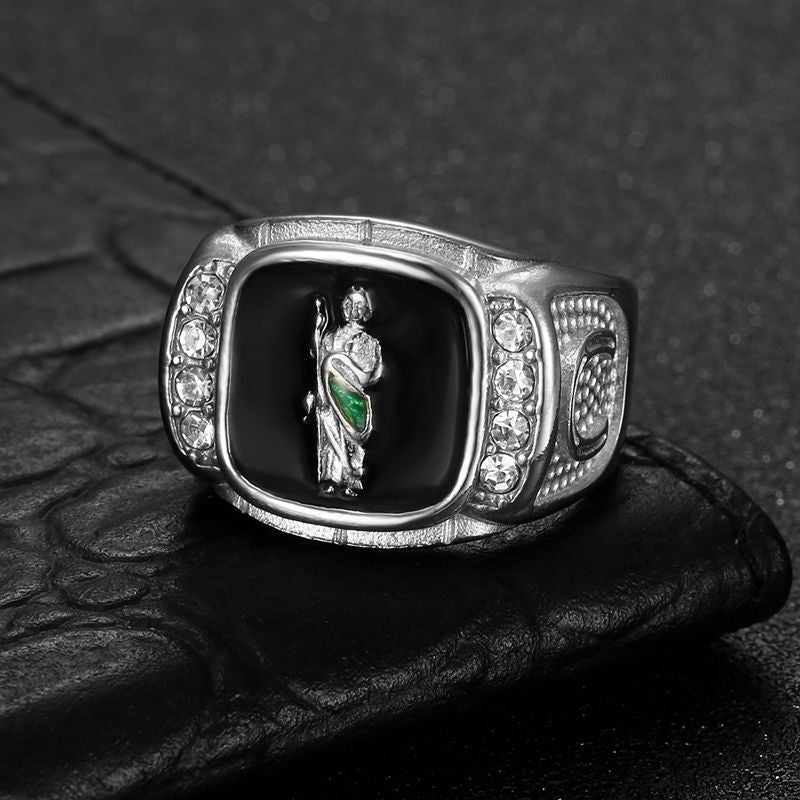 Planderful Everyday Genie Hip Hop Ring Stainless Steel Gold Plated Zircon Men St Jude Design