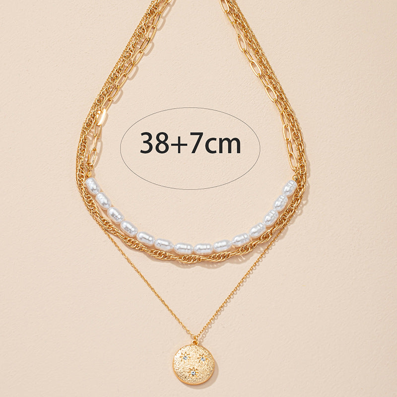 Elegant 3-Layer Freshwater Pearl Pendant Necklace with Tag Detail