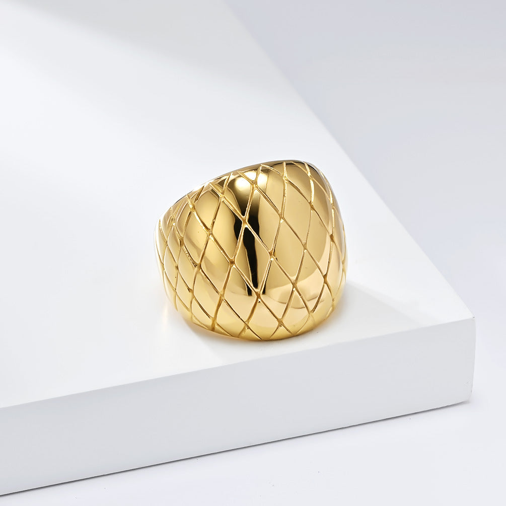 Planderful Grid Pattern Gold Plated Ring For Women Elegant Premium Stainless Steel Fashion Jewelry