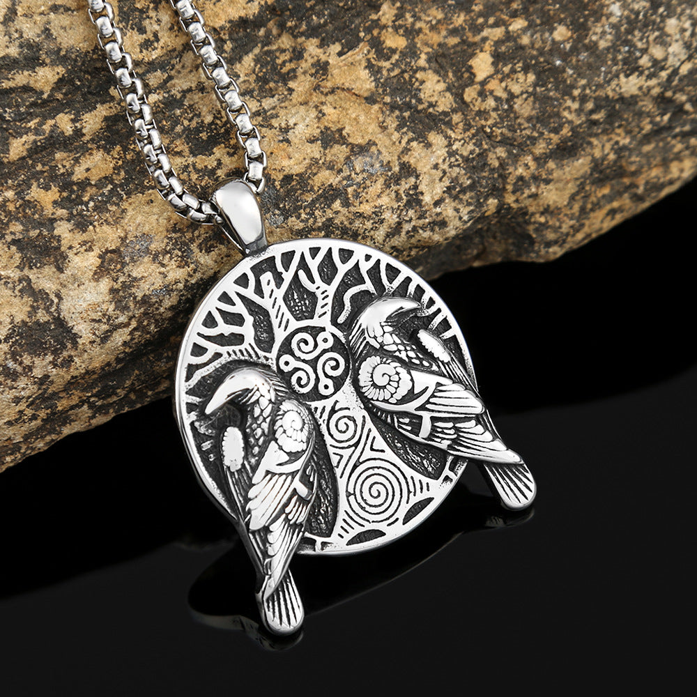 Foreign Trade Viking Odin Crow Titanium Steel Necklace