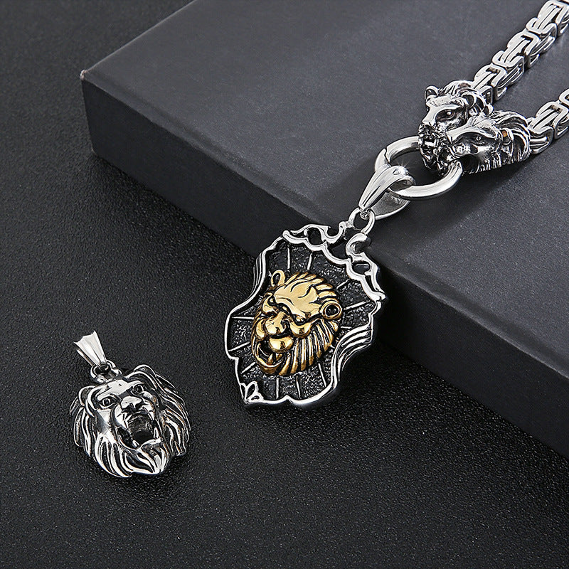 Titanium Steel Lion Head Necklace for Men – Bold European and American Street Style