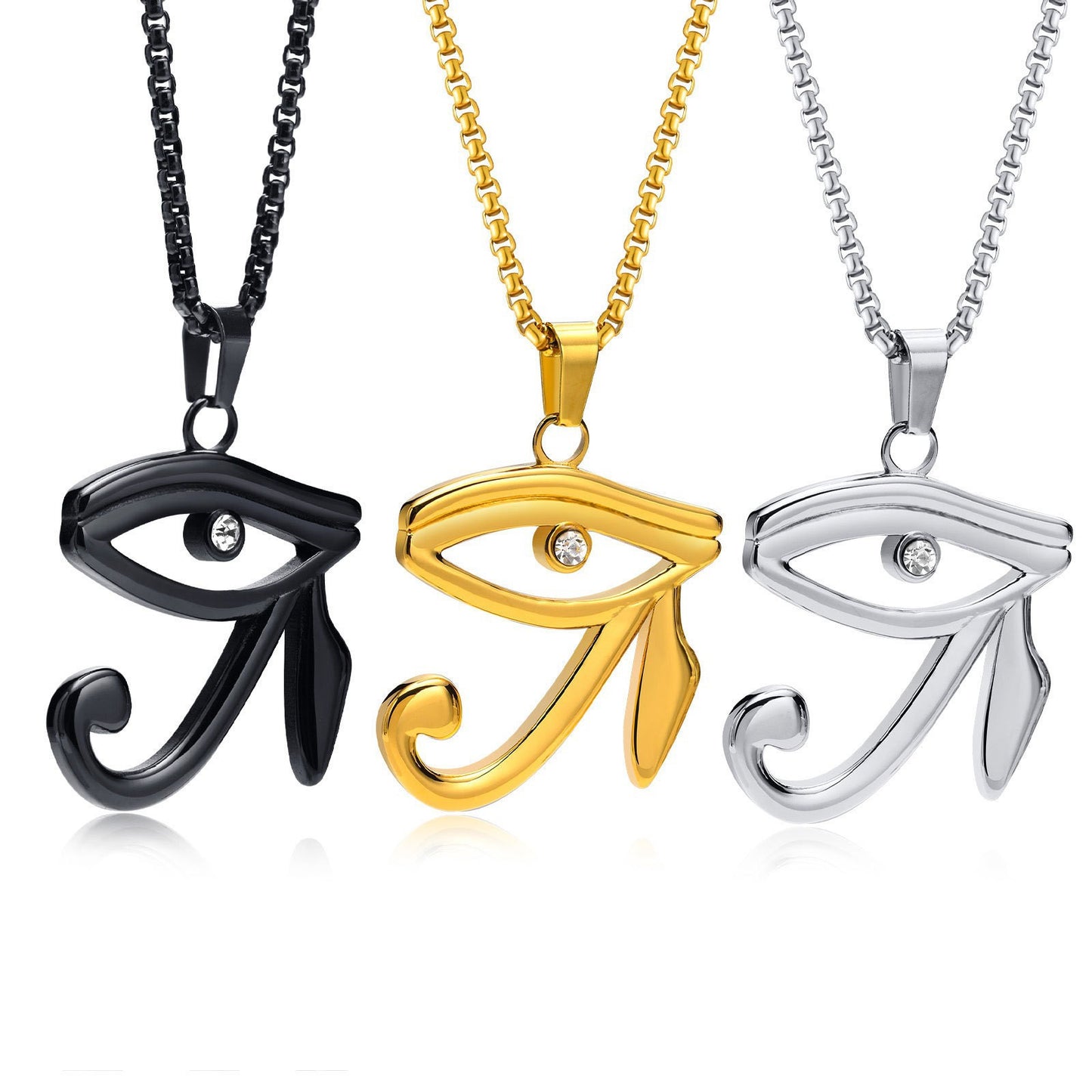 European and American Stainless Steel Zircon Eye of Horus Pendant Black Men's Necklace Jewelry for Men