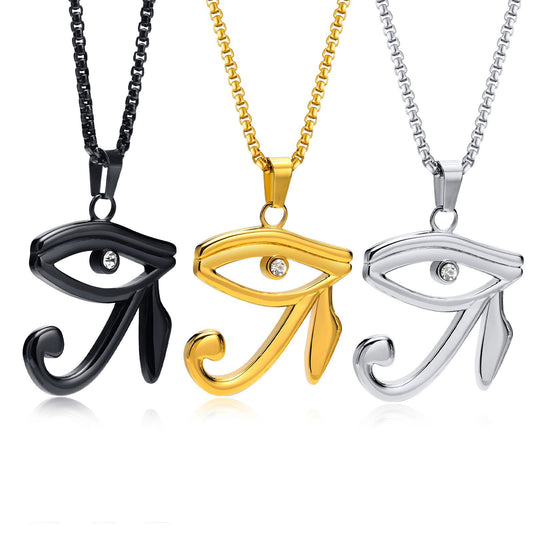 European and American Stainless Steel Zircon Eye of Horus Pendant Black Men's Necklace Jewelry for Men