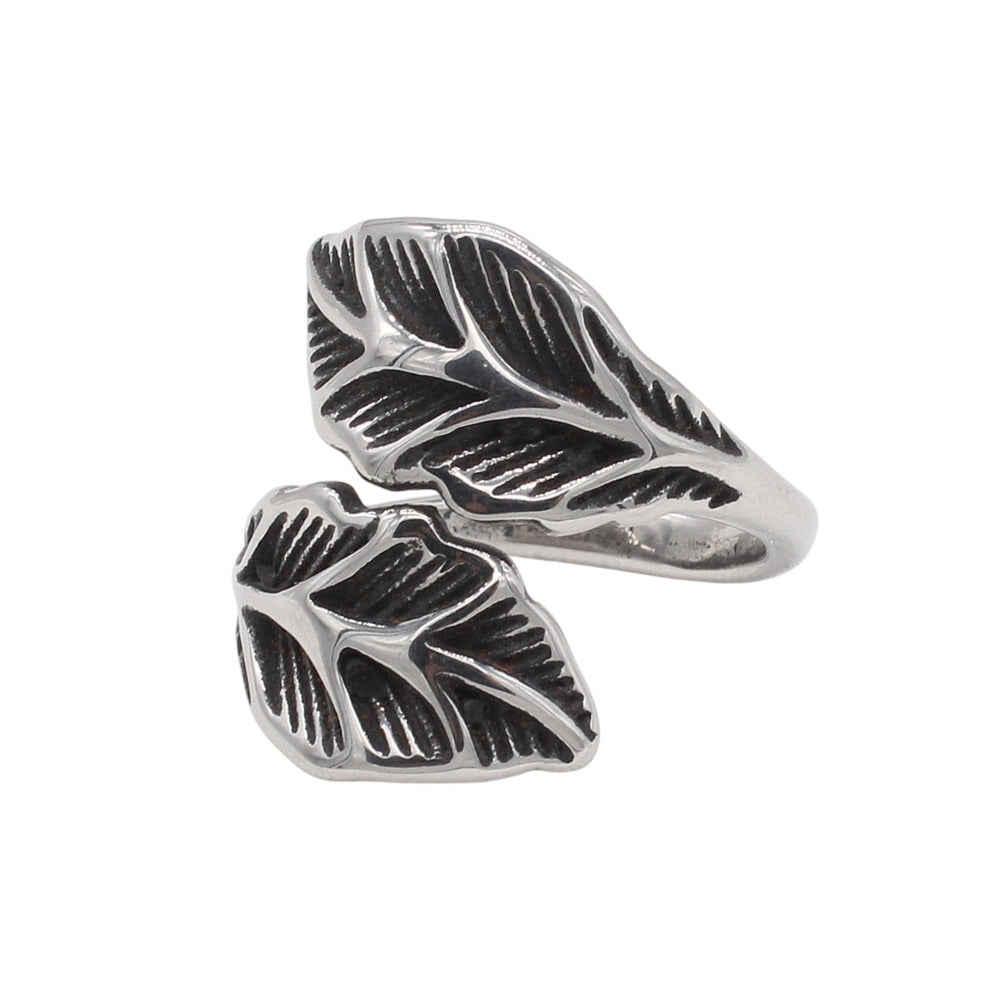 Planderful Jewelry Steel Ring Leaf Ring Unisex Retro Design Inspired By European And American Style