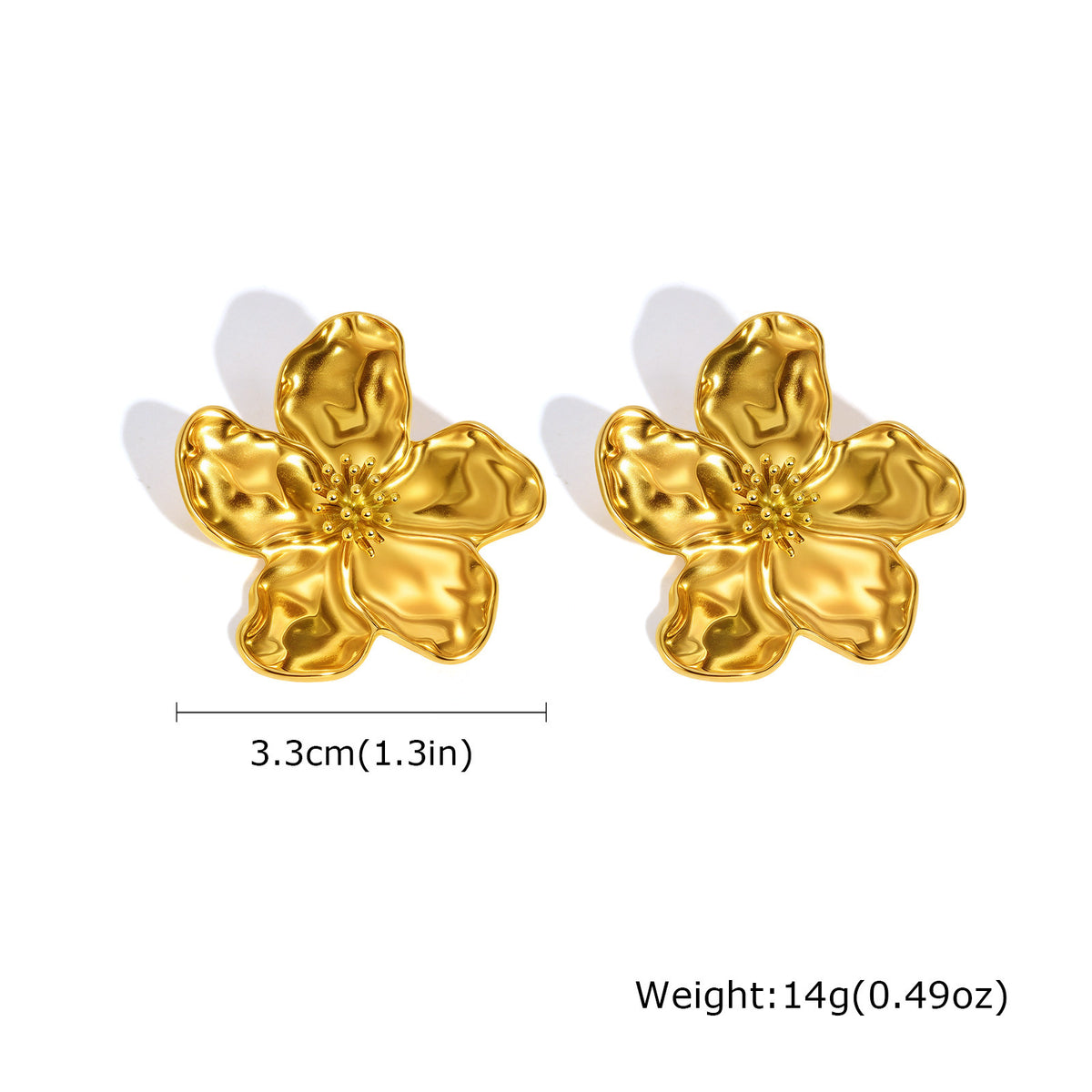 Gold Pearl Flower Statement Stud Earrings