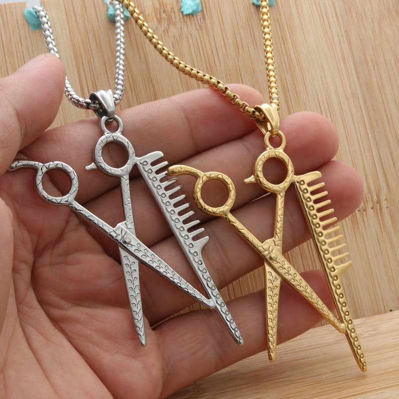 Titanium Steel Scissors Pendant Necklace for Men - Punk Retro Style by Planderful