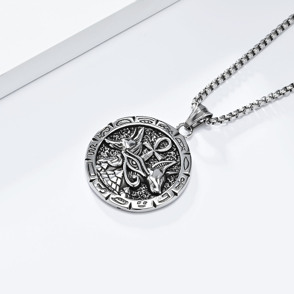 Vintage Egyptian Anka Cross Anubis God Titanium Necklace