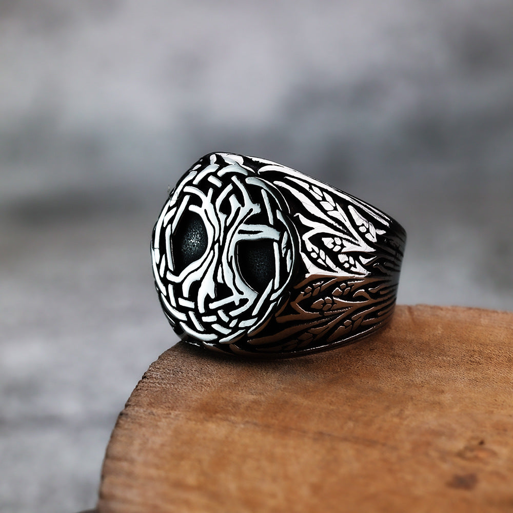 Vintage Nordic Viking Tree of Life Titanium Steel Ring Jewelry for Men