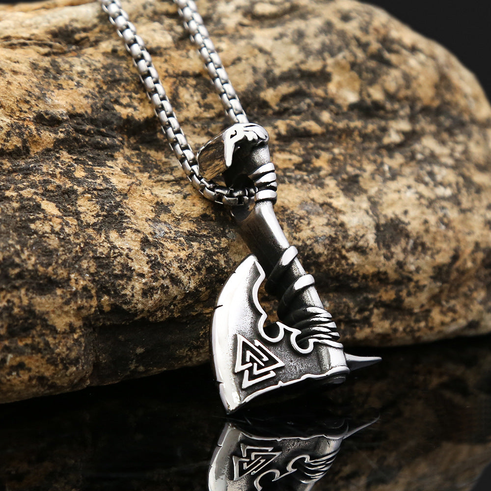 European and American Stainless Steel Viking Axe Necklace