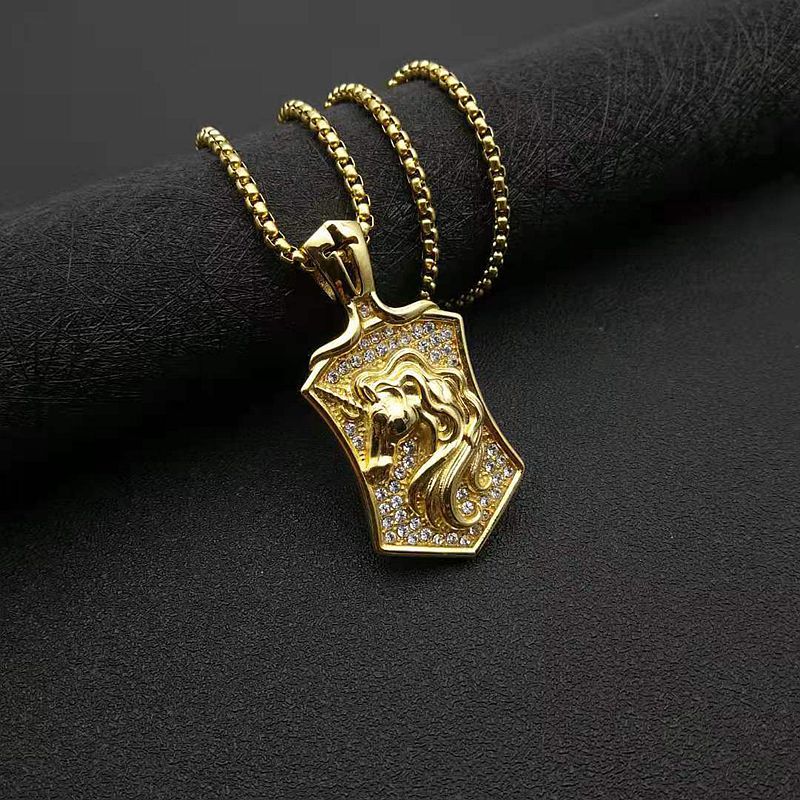 Planderful Everyday Genie Hip Hop Jewelry Pendant Titanium Steel Gold Plated Zircon Horse Head Unicorn Necklace For Men