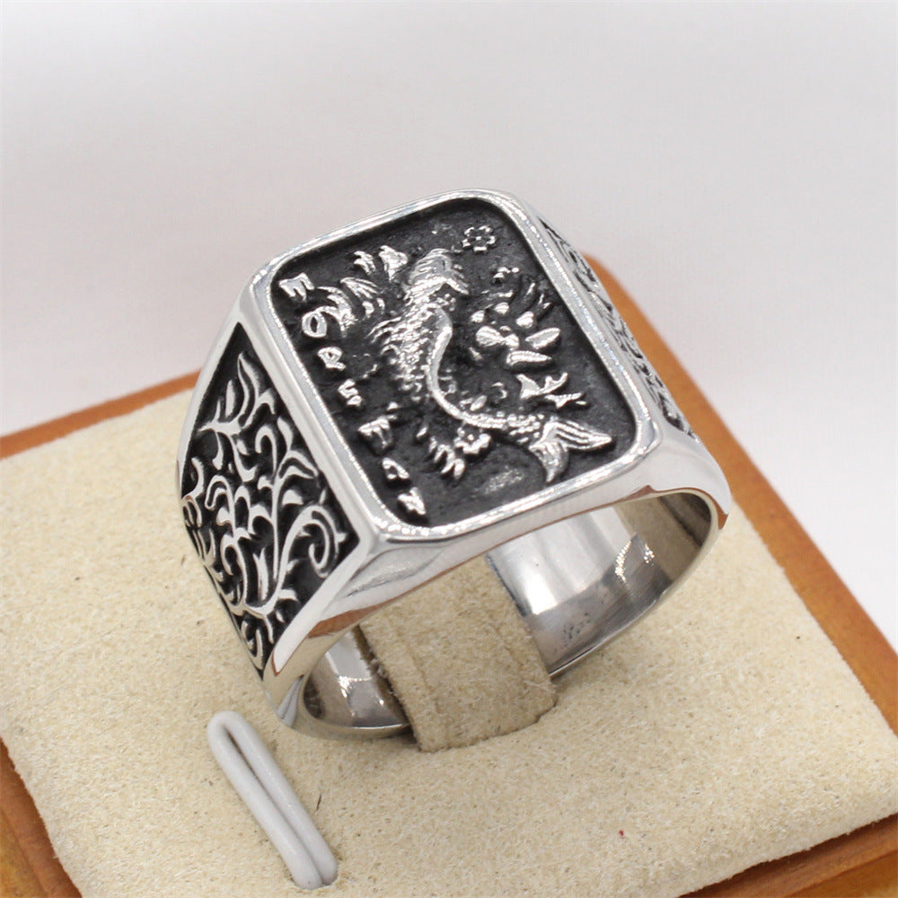 Planderful Everyday Genie Titanium Steel Ring Unisex Retro Carp Motif Durable Gift for Men and Women