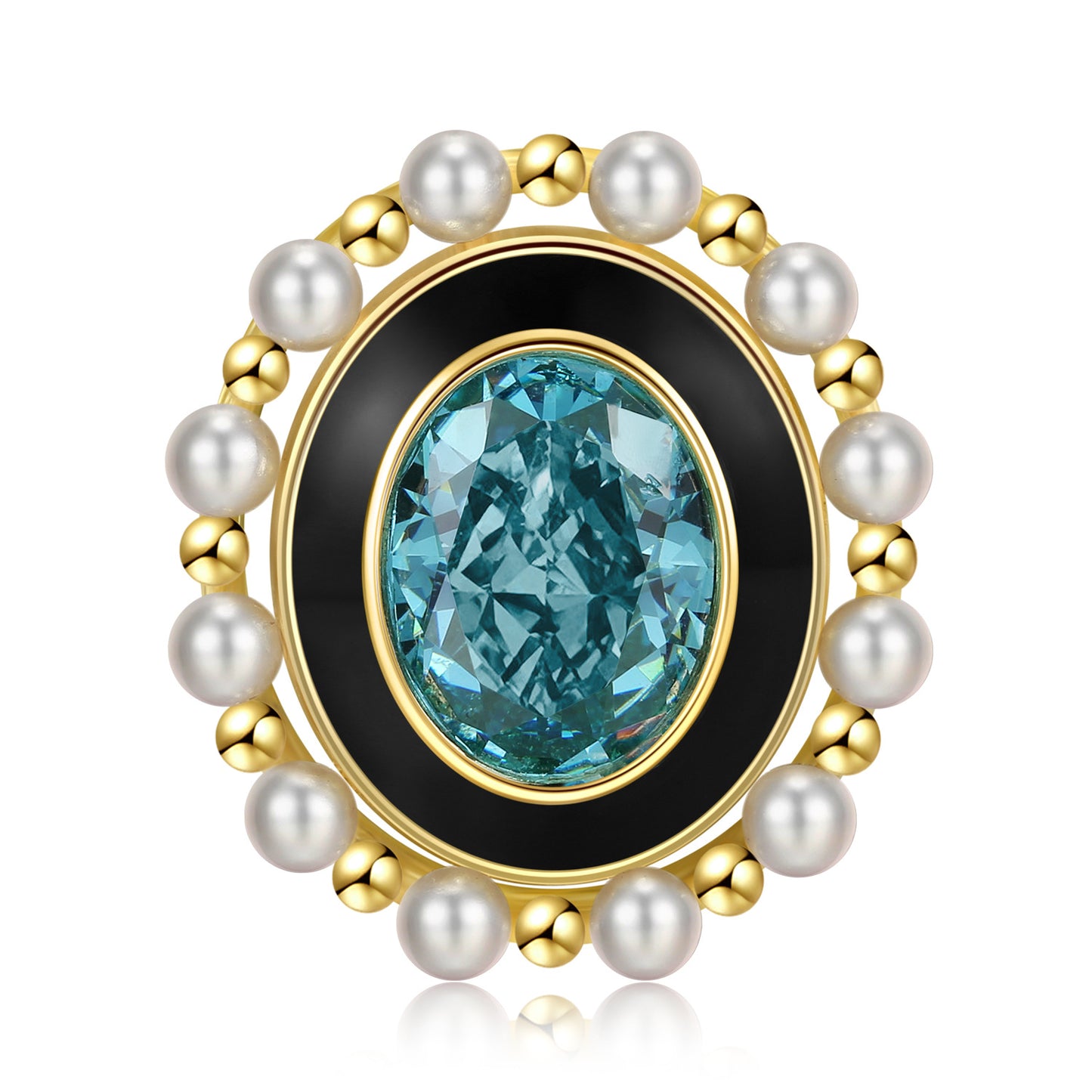 Lake Blue Oval Zircon with Pearl Halo Sterling Silver Necklace