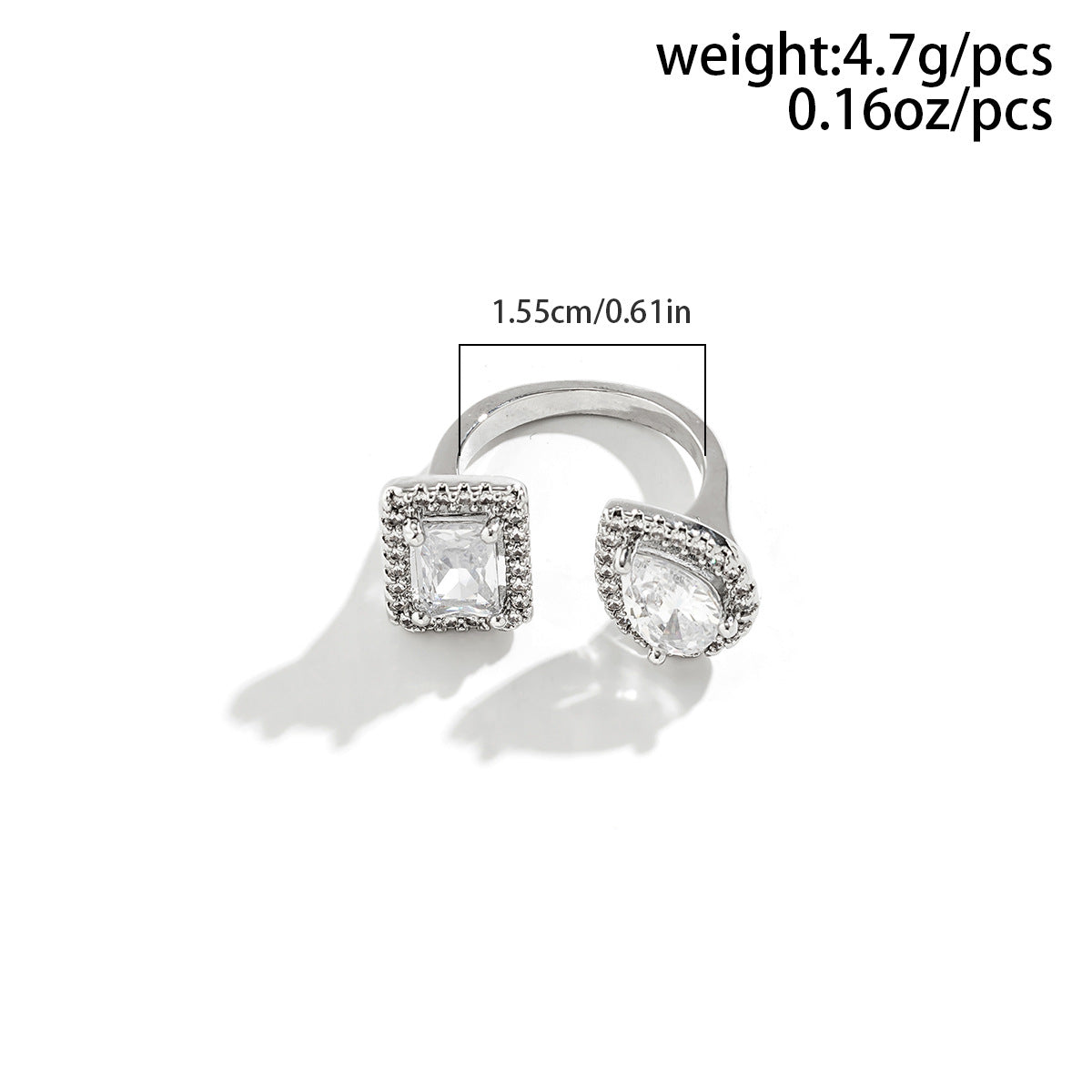 Court Style Water Droplet Design Ring with Full Diamond - European and American Collection