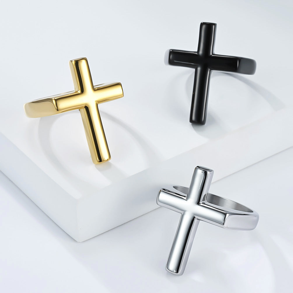 Planderful Titanium Cross Ring For Men Unisex Personalized Engraving Bold Statement Jewelry