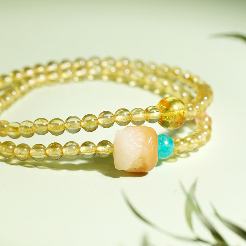 Lion Dancing Bodhi Natural Citrine Double Layer Bracelet