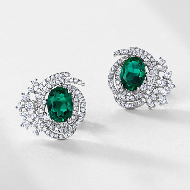 S925 Sterling Silver Lab-Grown Emerald Signature Stud Earrings