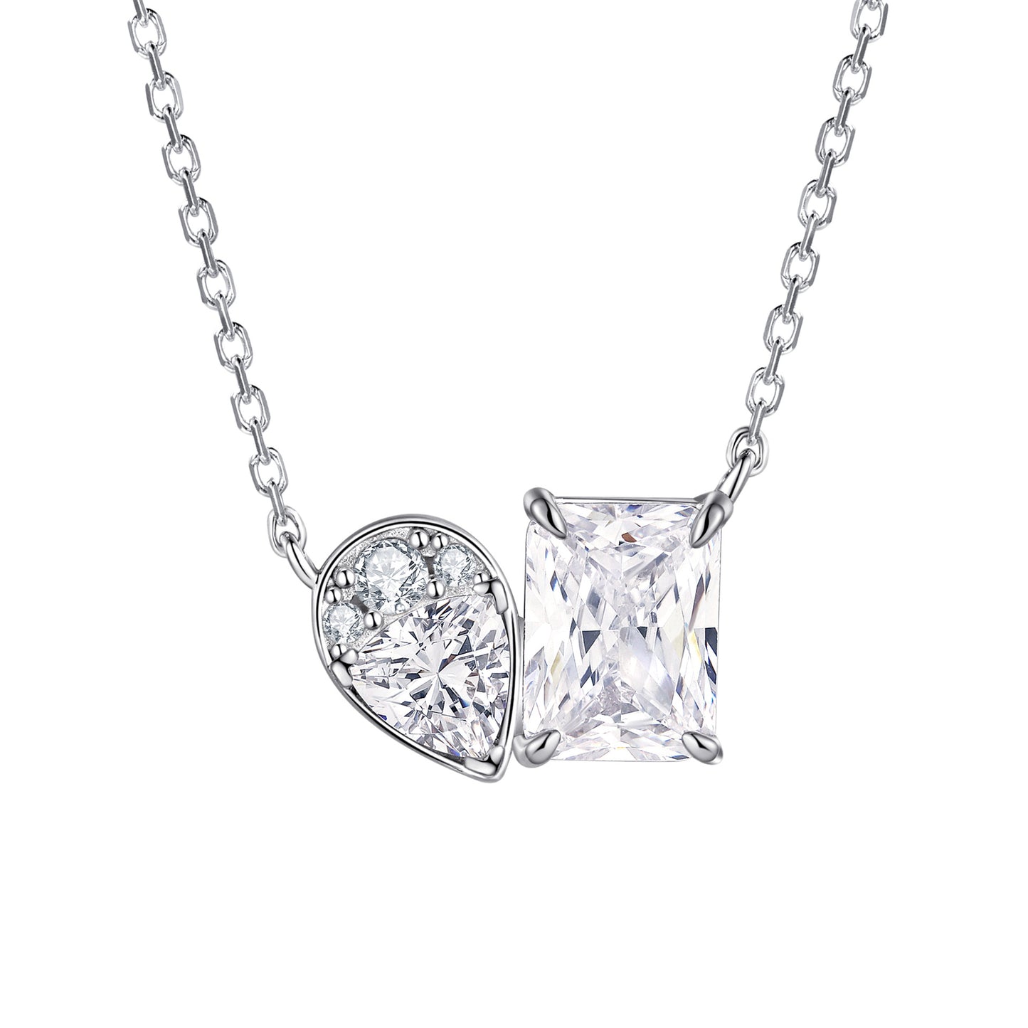 Planderful Sterling Silver Zircon Necklace Square 6x8mm Pendant Luxurious Sparkle for Women