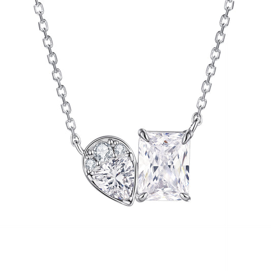 Planderful Sterling Silver Zircon Necklace Square 6x8mm Pendant Luxurious Sparkle for Women