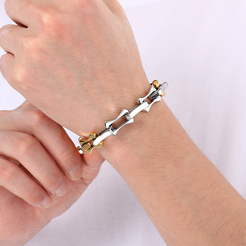 Diy – Two-Color Layered Chain Bamboo Chain Titanium Steel Men's Bracelet