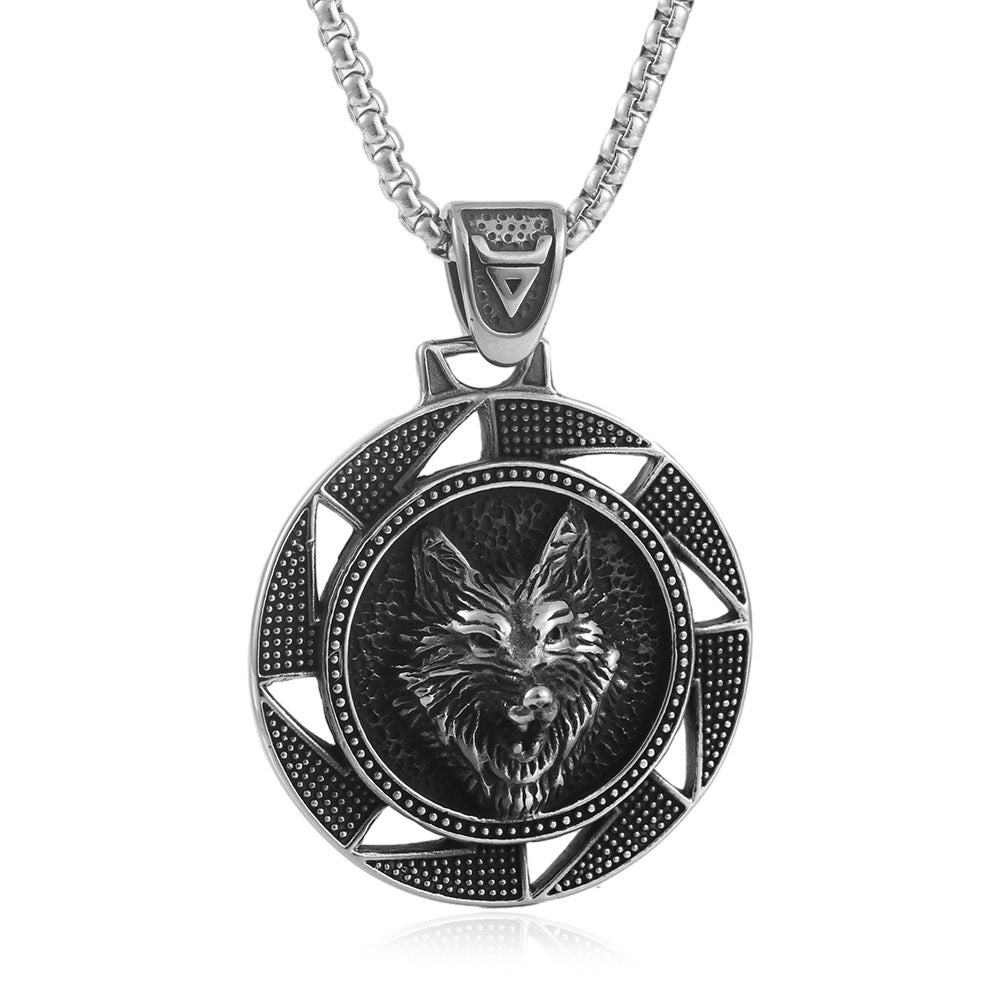 Punk Men's Titanium Steel Retro Wolf Pendant Necklace - Dual Wolf Design