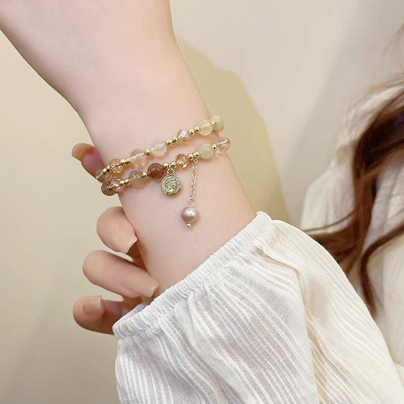 Strawberry Quartz Crystal Double-Wrap Bracelet