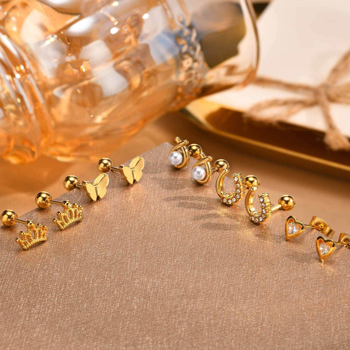 Stainless Steel Zircon Pearl Heart Earrings