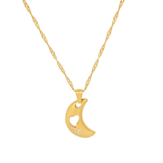 Moonlit East Asian Charm Necklace in Gold-Plated Titanium Steel