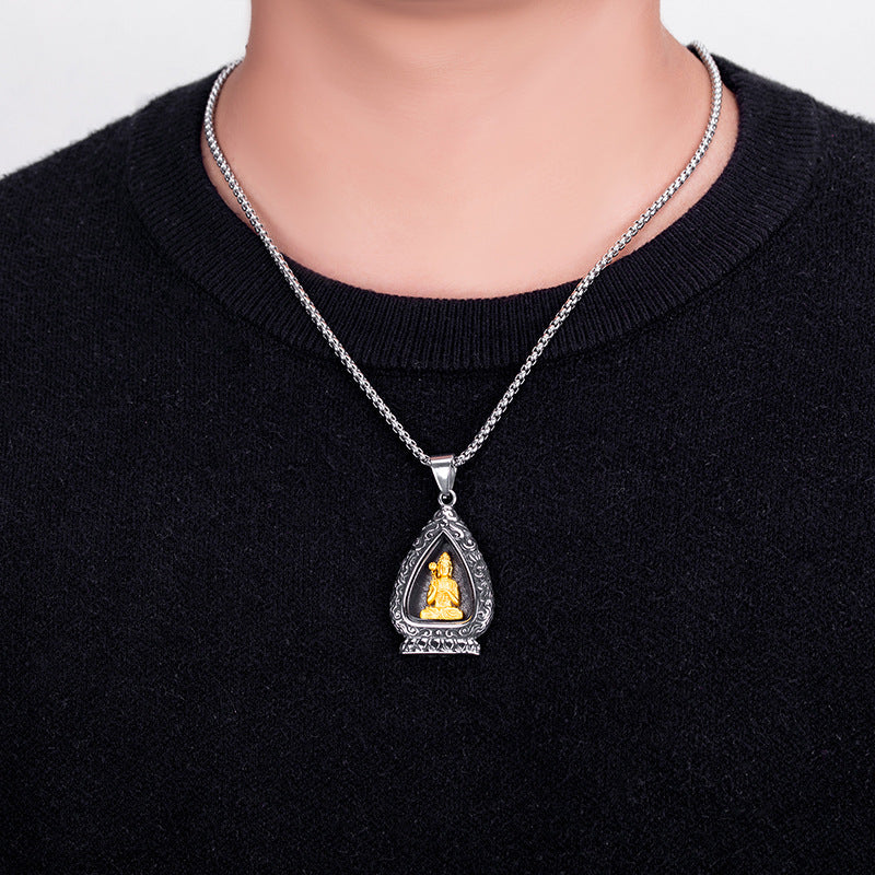 Steel Necklace - Elegant Buddhist Pendant Gift For Boyfriend