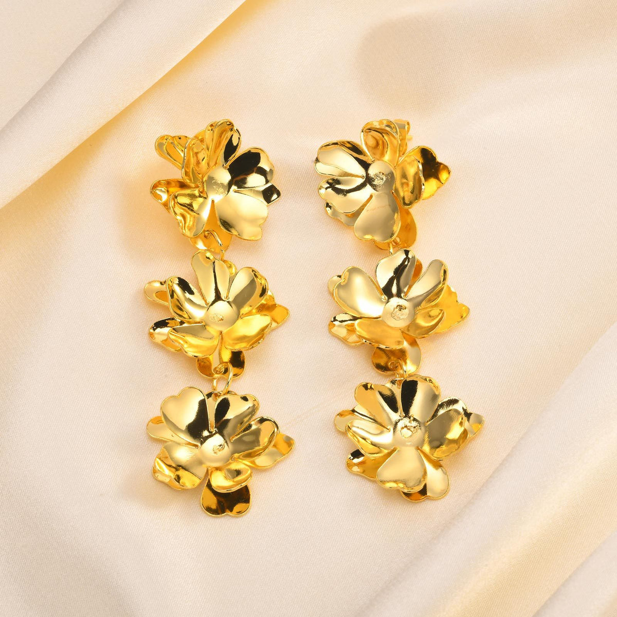 Copper Flower Earrings Gold 18K
