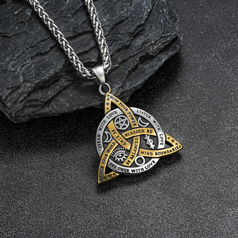 Planderful Viking Symbol Pendant For Men Bold Steel Necklace Trendy European American Fusion Jewelry