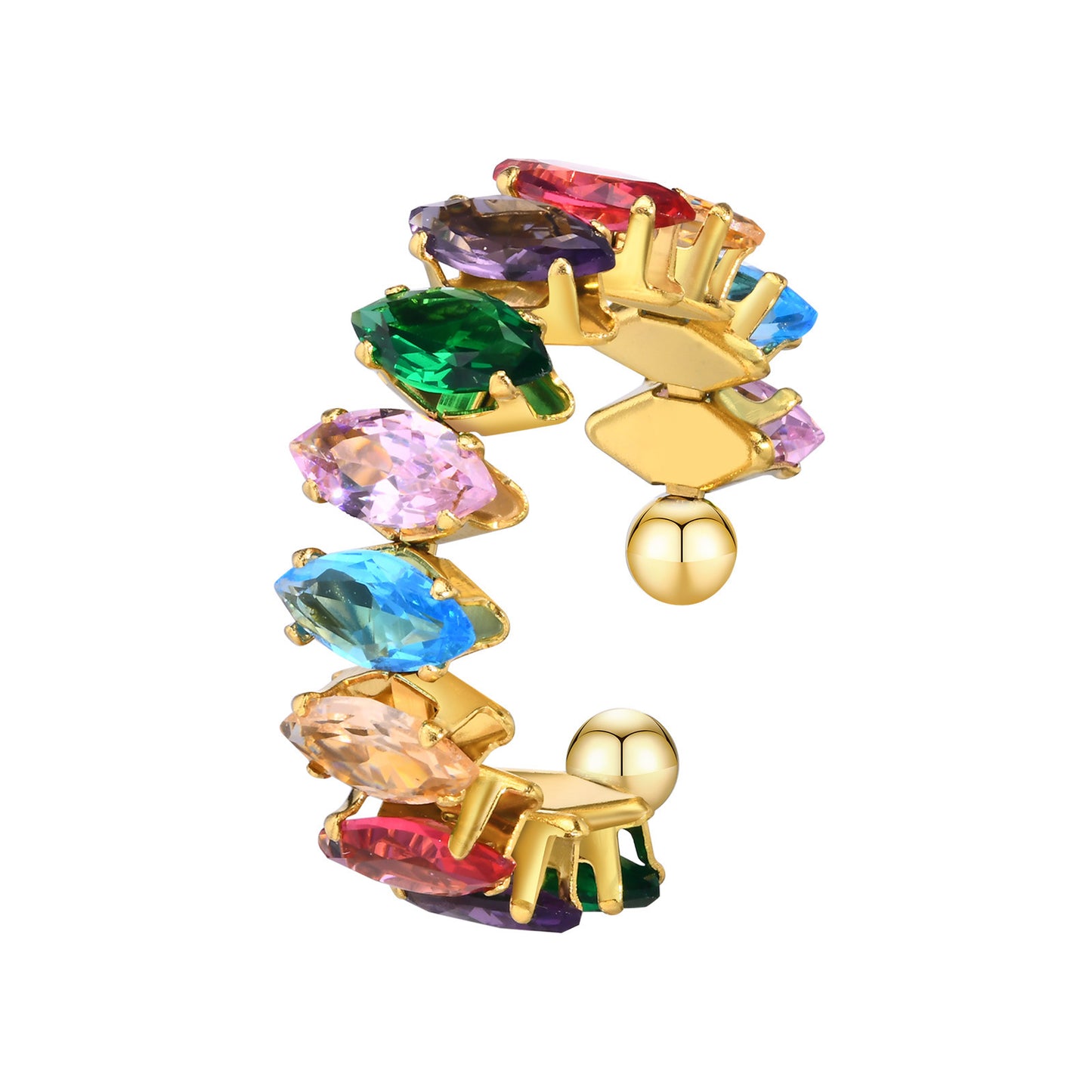 Stainless Steel Dream Girl Color Horse Eye Zircon Ring