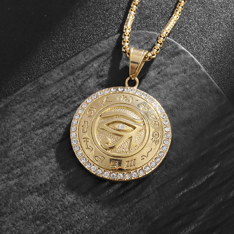 Hip Hop Jewelry Eye Of Horus Pendant Necklace Stainless Steel Gold Plated Rhinestone For Urban Trendsetters Planderful