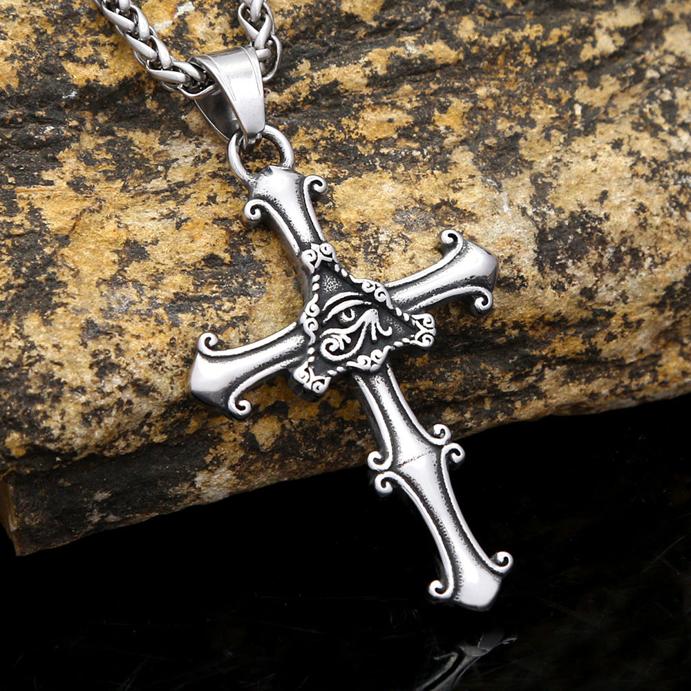 Horus Eye of God Titanium Steel Cross Necklace for Men