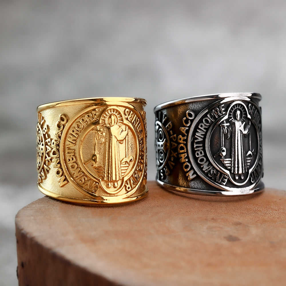 Vintage Wide Edge Titanium Steel Ring for Men Fashion Jewelry