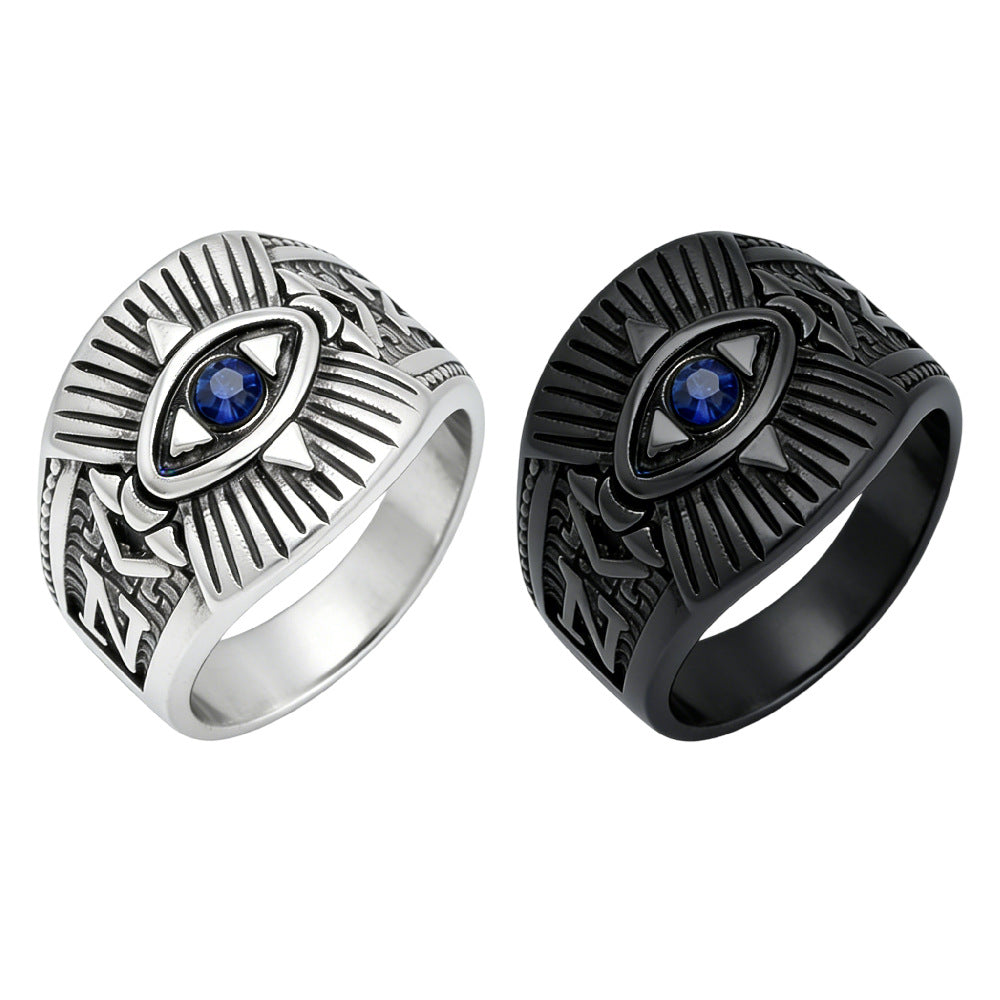 Planderful Gods Eye Titanium Steel Ring Unisex Egyptian Pharaoh Eye Protection Statement