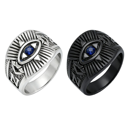 Planderful Gods Eye Titanium Steel Ring Unisex Egyptian Pharaoh Eye Protection Statement