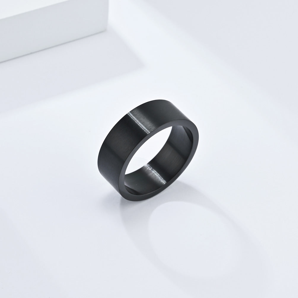 Cross-Border 8mm Matte Brushed Gray Titanium Steel Ring for Men