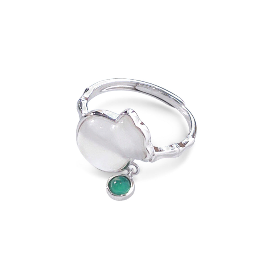 S925 Sterling Silver Natural Chalcedony Lucky Bag Ring — Adjustable