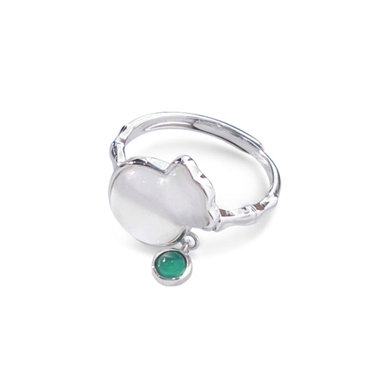S925 Sterling Silver Natural Chalcedony Lucky Bag Ring — Adjustable