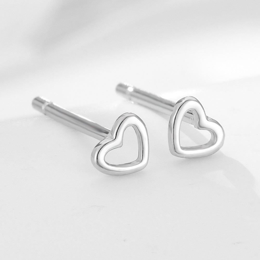 S925 Sterling Silver Heart-Shaped Small Stud Earrings